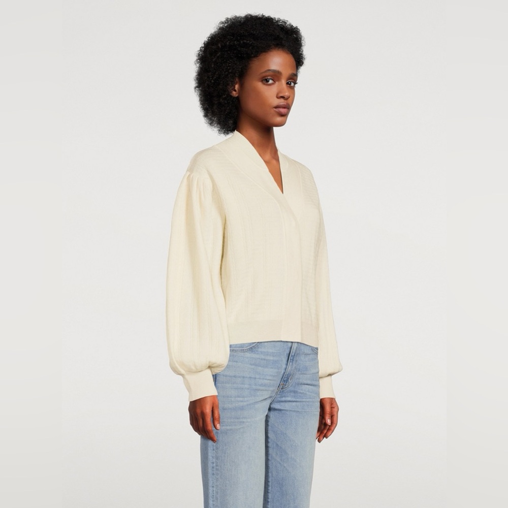 BA&SH Damian Puff Sleeve Cardigan Wool Blend Ivory sz 0 XS
